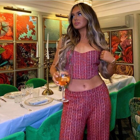 NWT Zara Textured Tweed Corset Strapless Top Size small tweed dark red burgundy - Picture 10 of 10